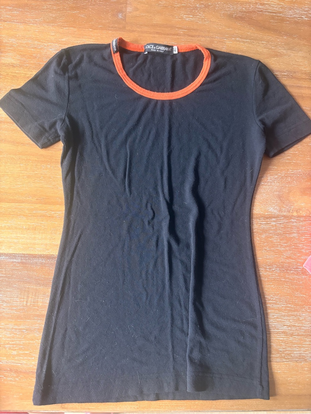 Vintage Dolce & Gabbana Black Tee with Orange Crew Neck Size Small